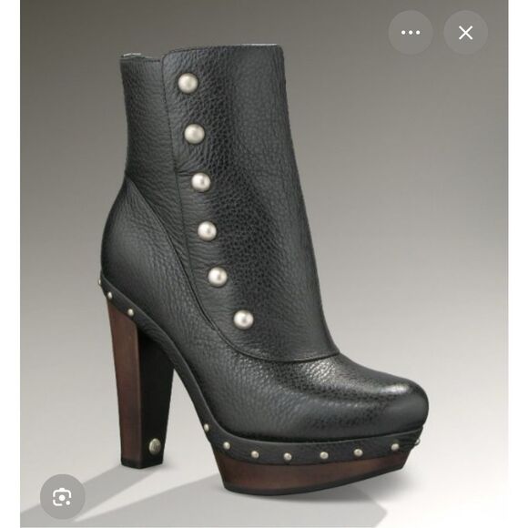 UGG | cosima black leather studded high heel ankle boots 8 - Picture 1 of 15
